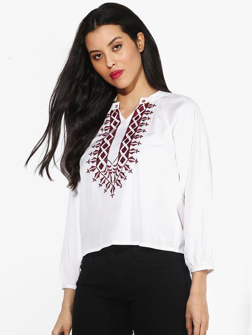 mandarin neck embroidered top - 16701168 - Standard Image - 1