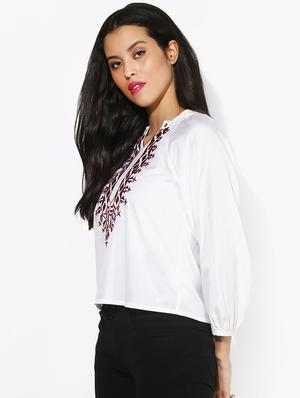 mandarin neck embroidered top - 16701168 - Standard Image - 2