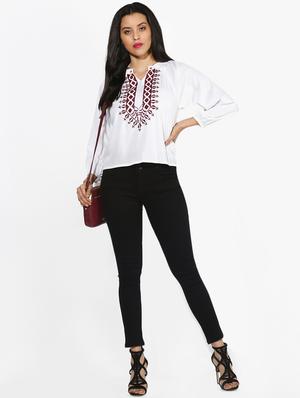 mandarin neck embroidered top - 16701168 - Standard Image - 4