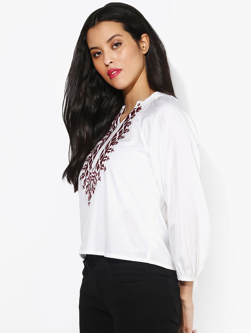 mandarin neck embroidered top - 16701168 - Zoom Image - 2