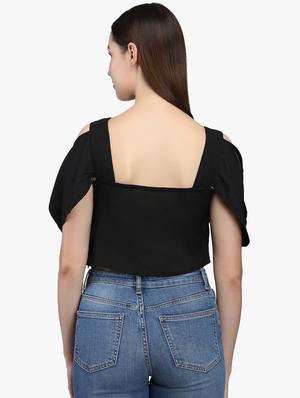 bow detail cold shoulder crop top - 16701183 - Standard Image - 3