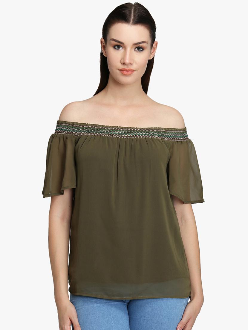 off shoulder smocked top - 16701187 - Zoom Image - 1