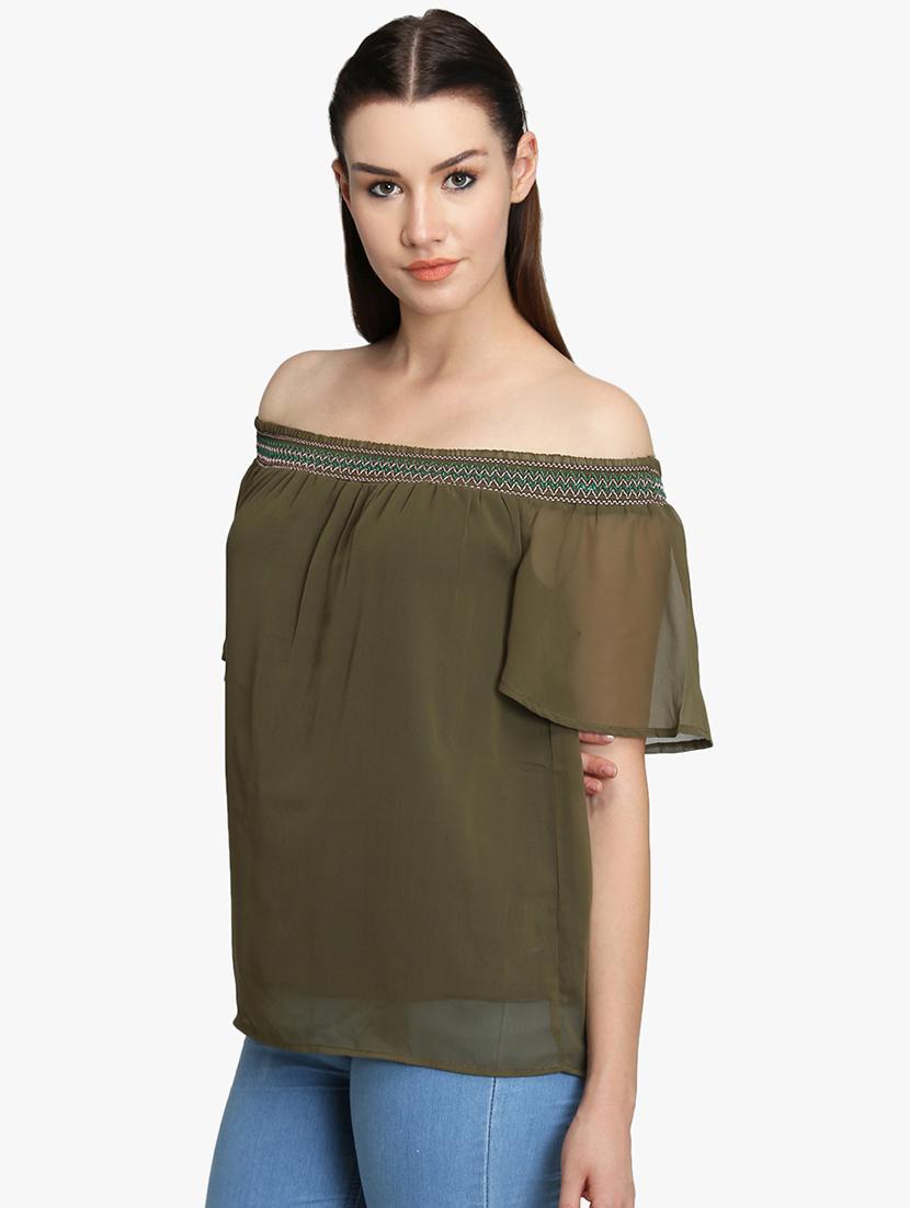 off shoulder smocked top - 16701187 - Zoom Image - 2
