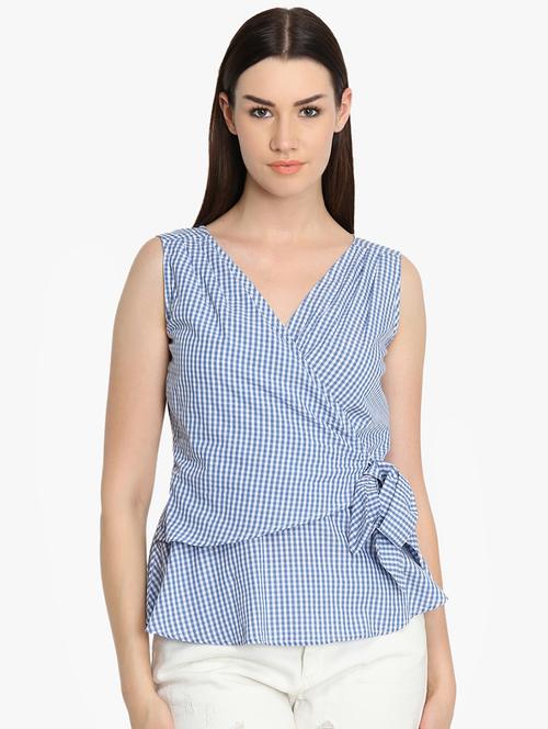 tie front gingham checkered top - 16701217 - Standard Image - 1