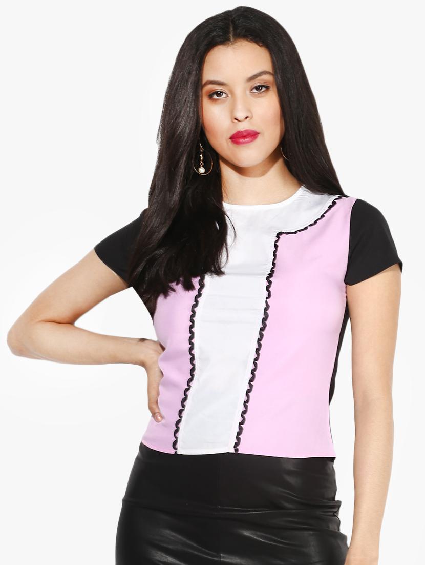 color block lace detail top - 16701244 - Zoom Image - 1