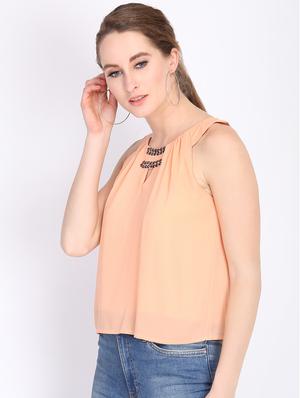 embellished detail round neck top - 16701263 - Standard Image - 2