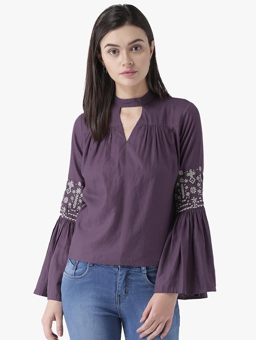 bell sleeved cut out detail top - 16701306 - Zoom Image - 1