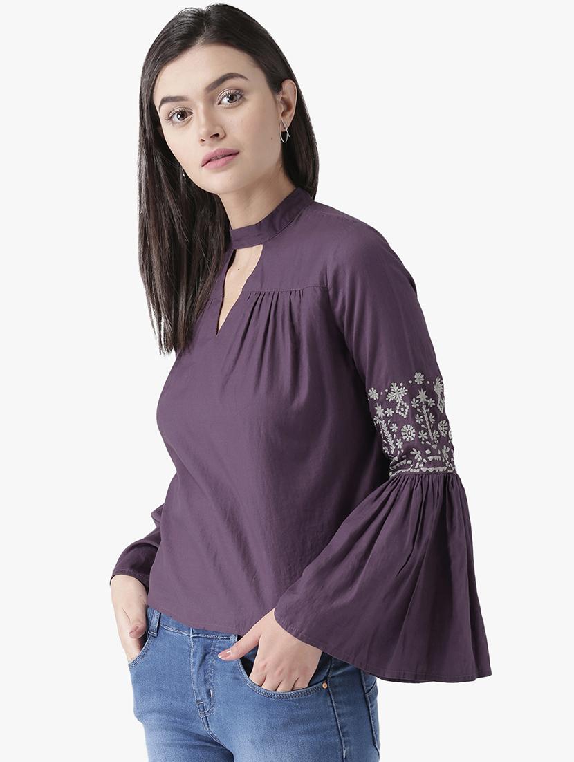 bell sleeved cut out detail top - 16701306 - Zoom Image - 2