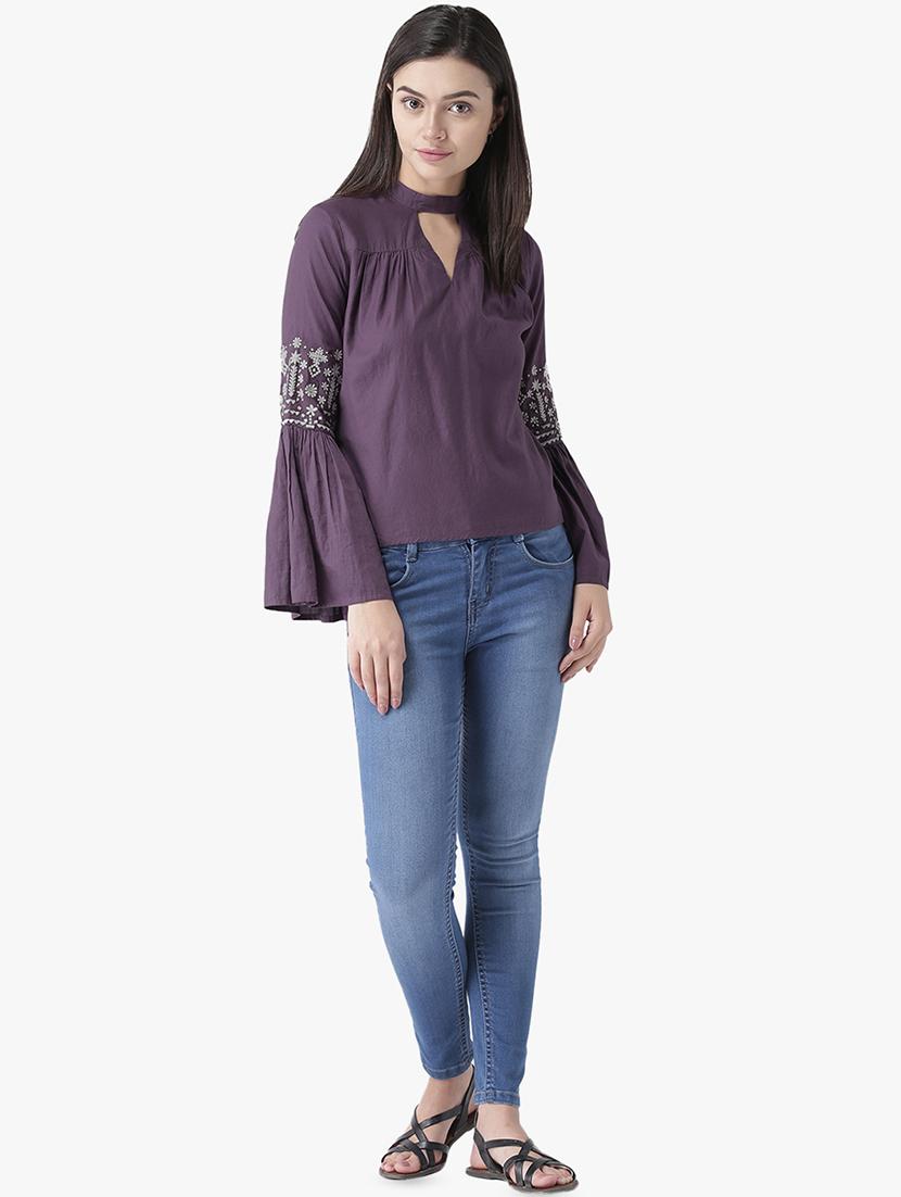 bell sleeved cut out detail top - 16701306 - Zoom Image - 4
