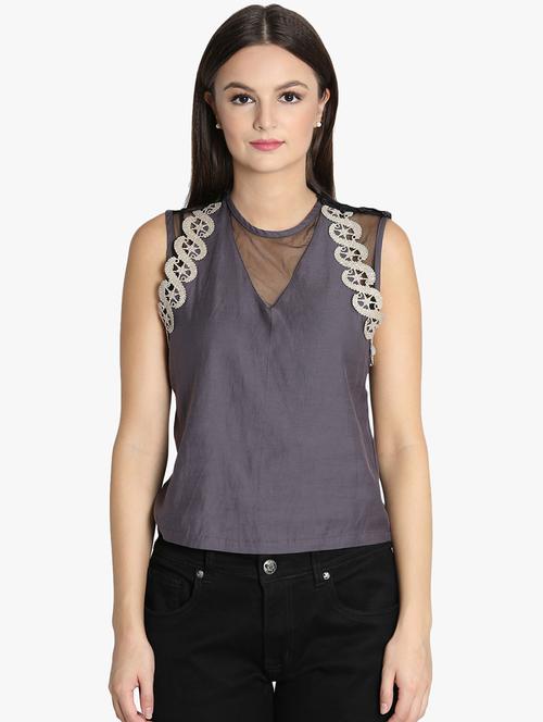 sheer detail sleeveless top - 16701312 - Standard Image - 1