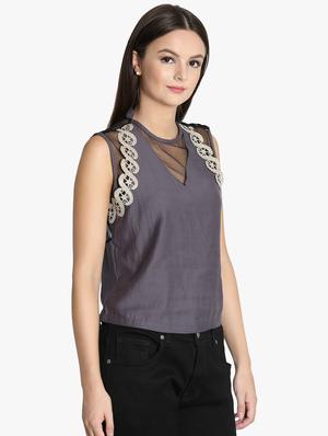 sheer detail sleeveless top - 16701312 - Standard Image - 2