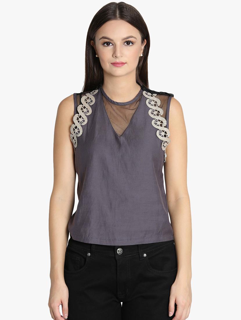 sheer detail sleeveless top - 16701312 - Zoom Image - 1