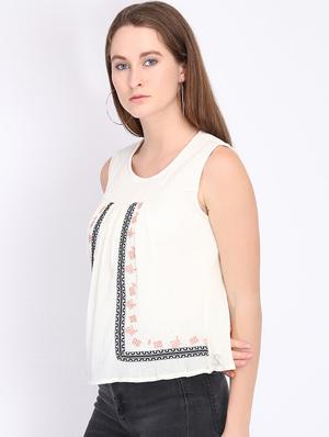round neck embroidered detail top - 16701319 - Standard Image - 2