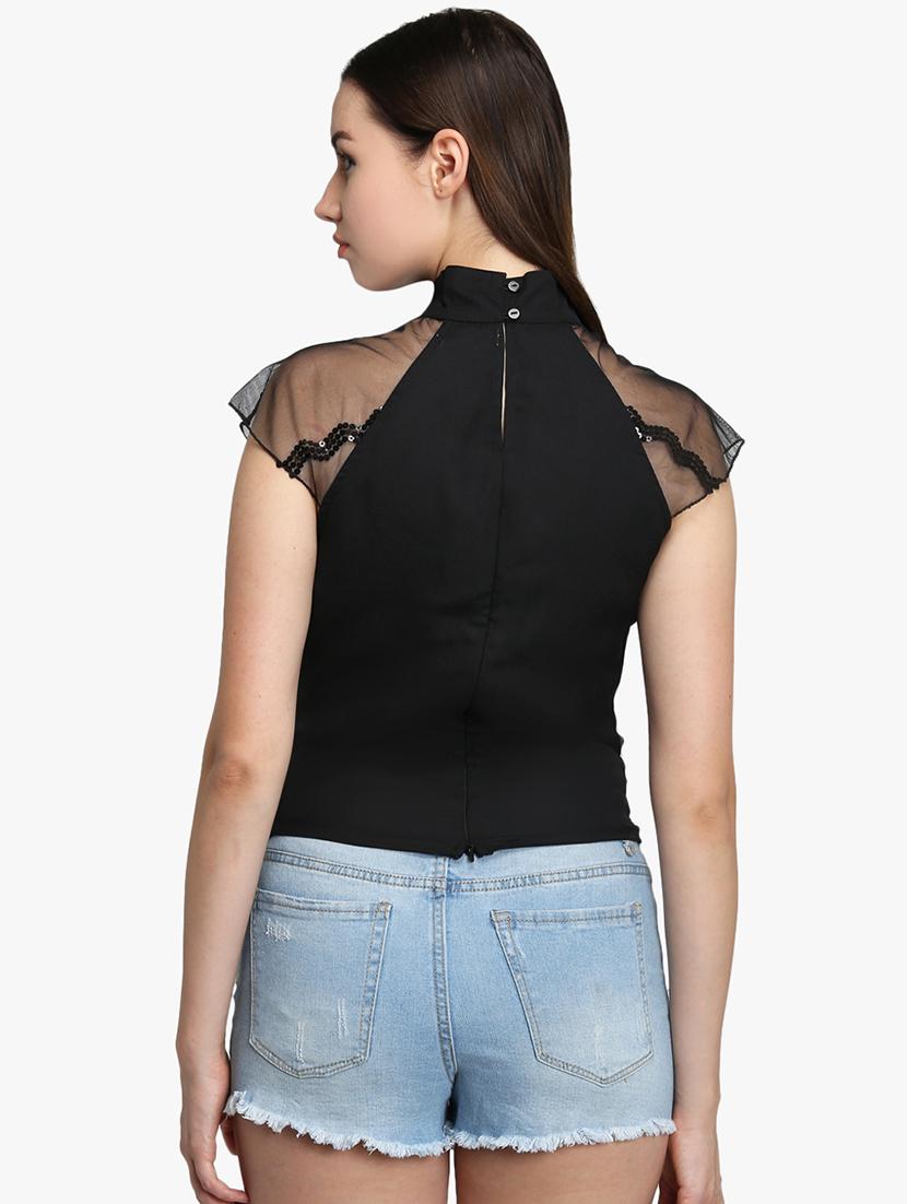 sequin embellished sheer panel top - 16701326 - Zoom Image - 3
