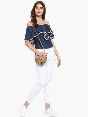 lace detail off shoulder top - 16701331 - Standard Image - 4