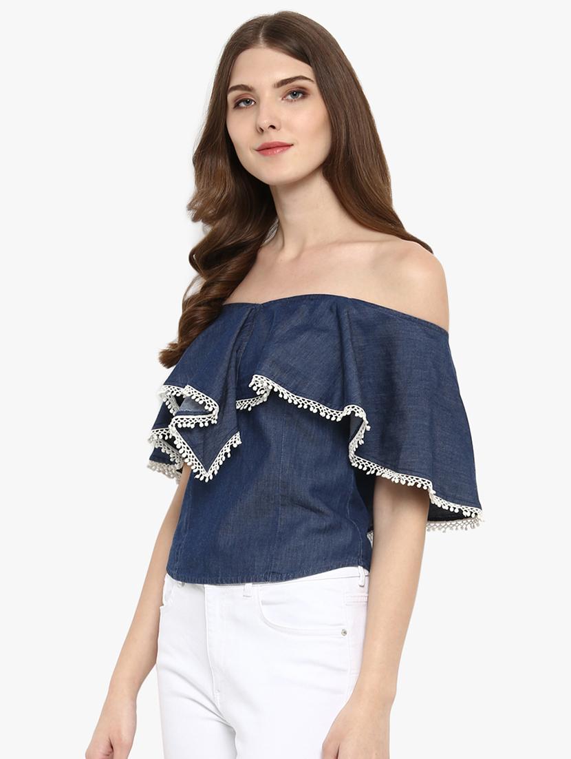 lace detail off shoulder top - 16701331 - Zoom Image - 2