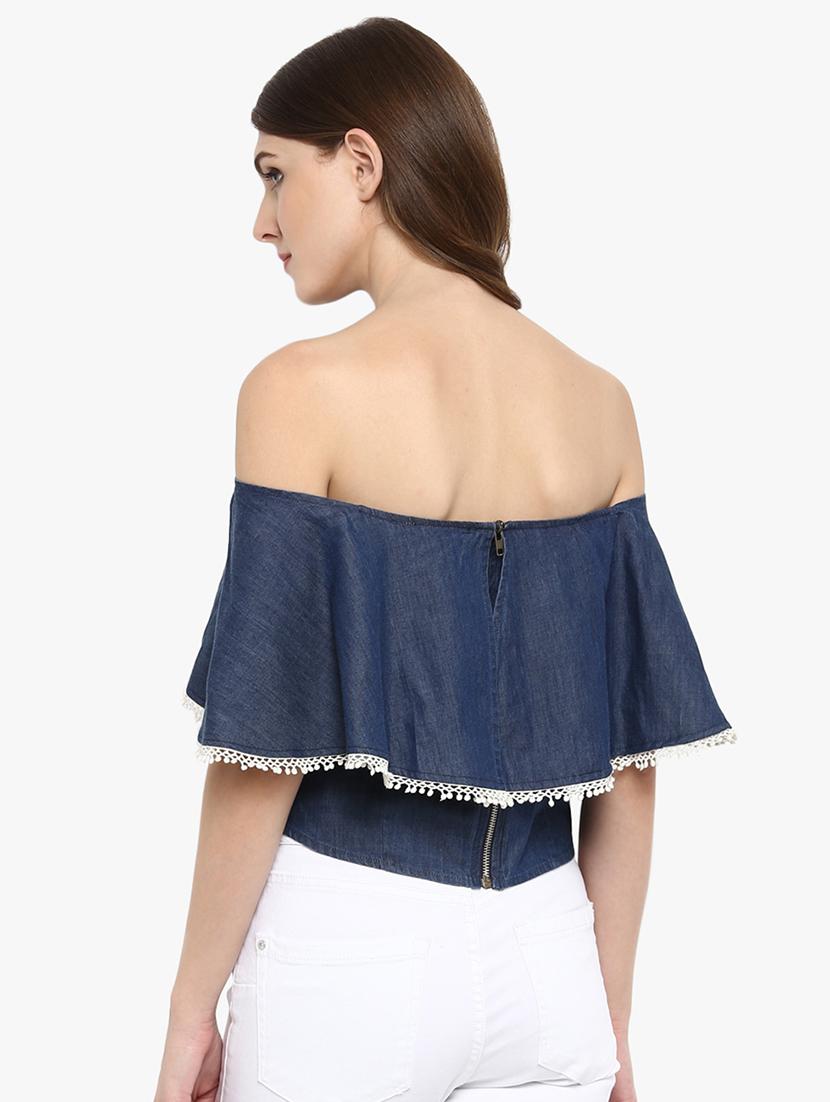 lace detail off shoulder top - 16701331 - Zoom Image - 3