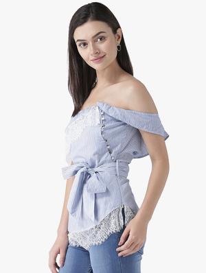 tie front striped top - 16701348 - Standard Image - 2