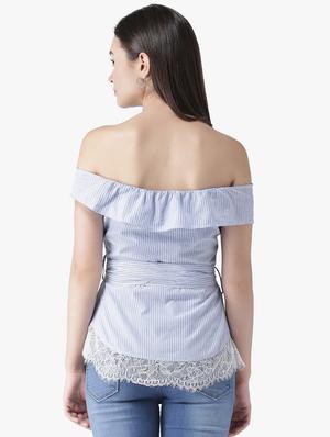 tie front striped top - 16701348 - Standard Image - 3