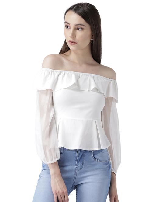 sheer sleeved off shoulder top - 16701365 - Standard Image - 1