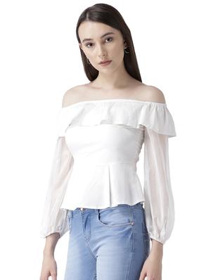 sheer sleeved off shoulder top - 16701365 - Standard Image - 2