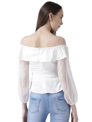 sheer sleeved off shoulder top - 16701365 - Standard Image - 3