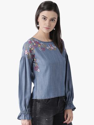 floral embroidered flute sleeved top - 16701369 - Standard Image - 2