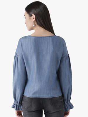floral embroidered flute sleeved top - 16701369 - Standard Image - 3