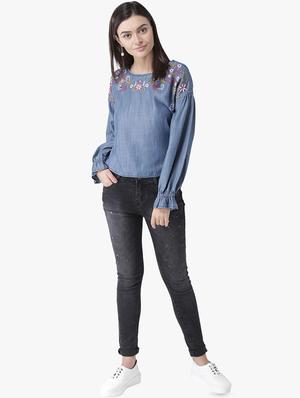 floral embroidered flute sleeved top - 16701369 - Standard Image - 4