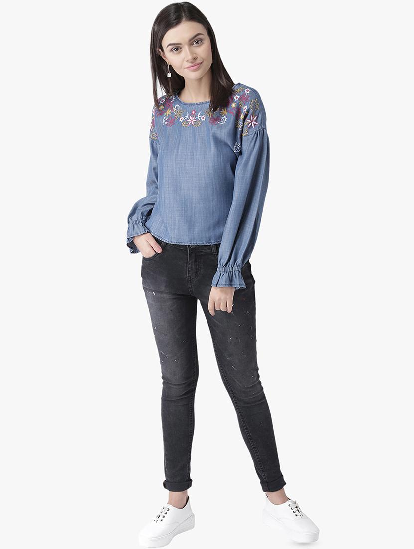 floral embroidered flute sleeved top - 16701369 - Zoom Image - 4