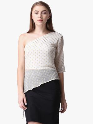 foil print single shoulder top - 16701407 - Standard Image - 2