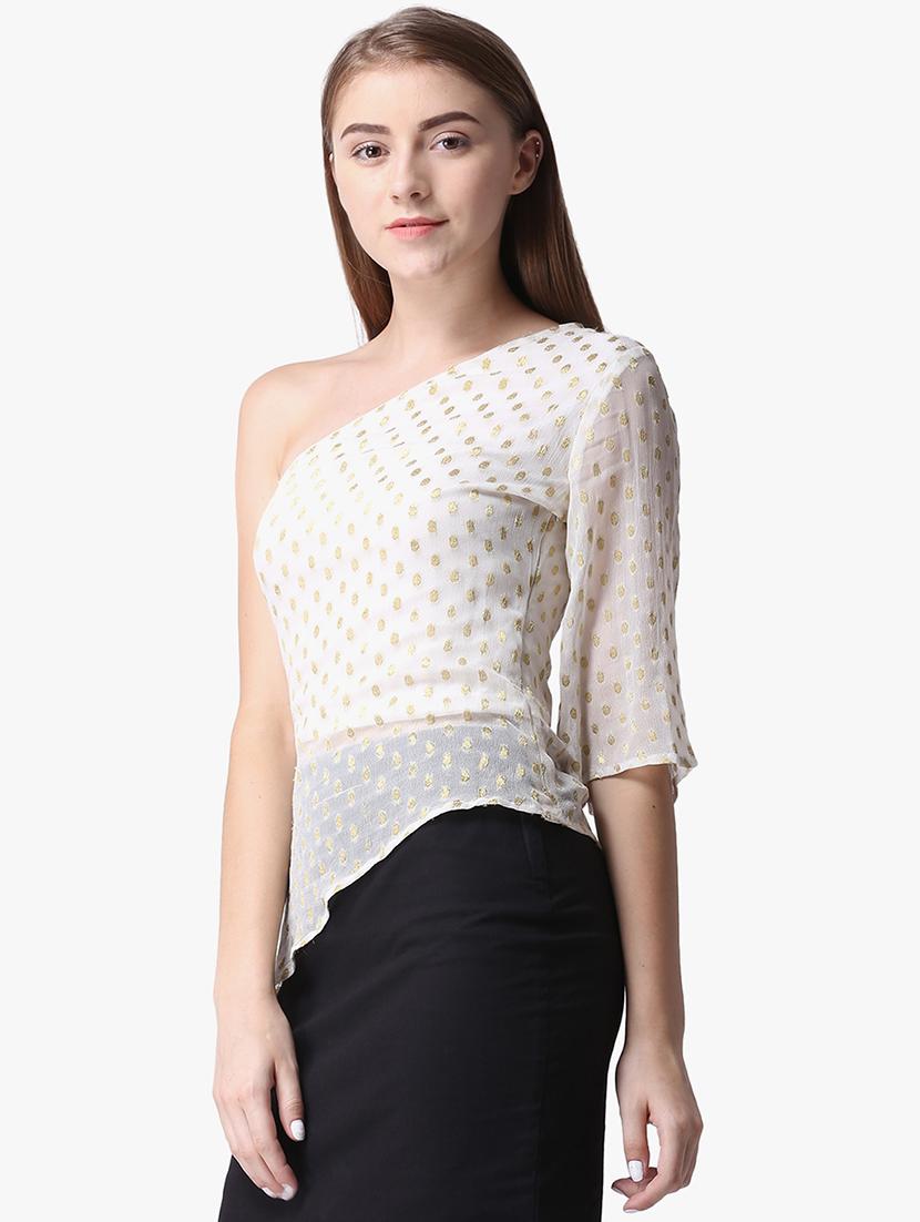 foil print single shoulder top - 16701407 - Zoom Image - 1