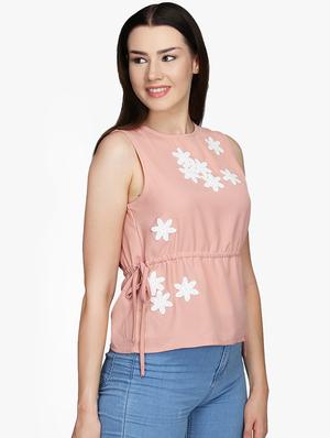 drawstring waist floral patch top - 16701426 - Standard Image - 2