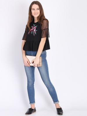quirky patch bell sleeved top - 16701445 - Standard Image - 4