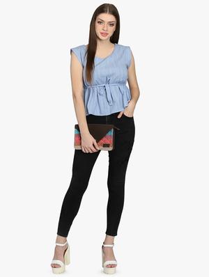 tie front striped top - 16701446 - Standard Image - 4