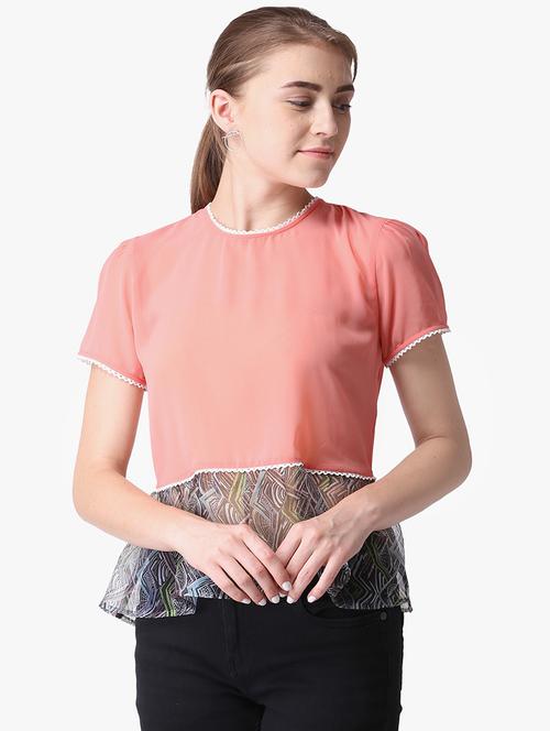abstract sheer panel color block top - 16701465 - Standard Image - 1