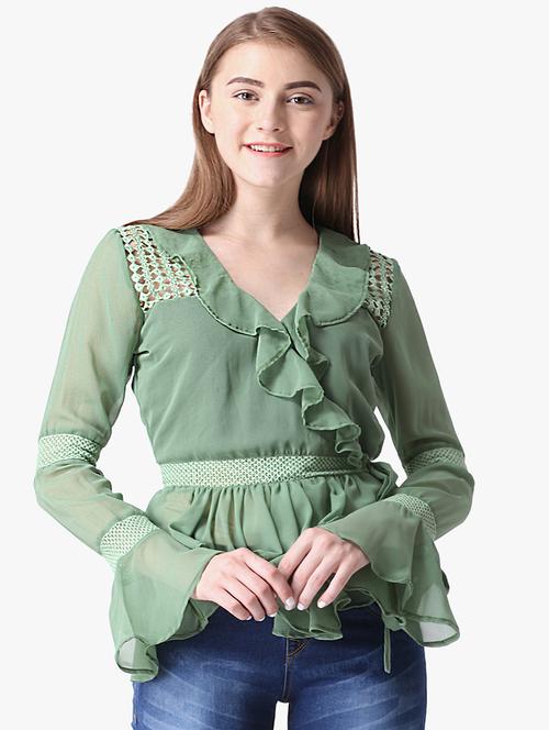 ruffle detail bell sleeved top - 16701476 - Standard Image - 1