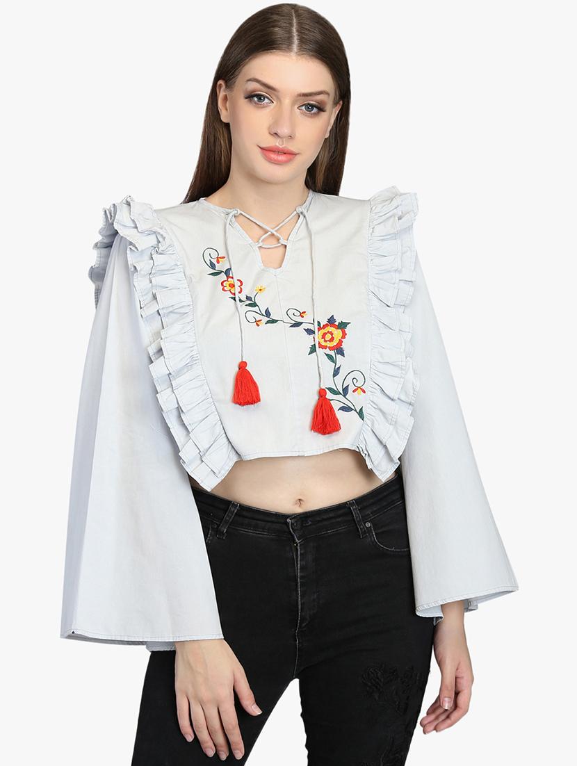 ruffle detail laced back top - 16701481 - Zoom Image - 1