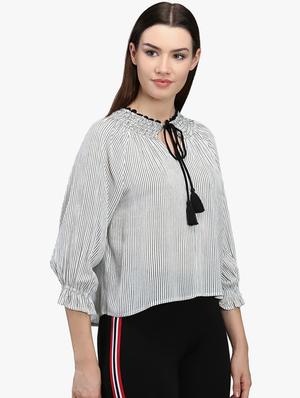 tie up neck striped top - 16701482 - Standard Image - 2