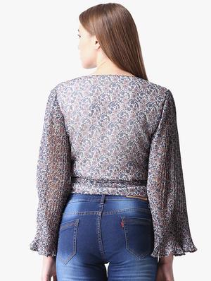 tie knot floral bell sleeved top - 16701488 - Standard Image - 3