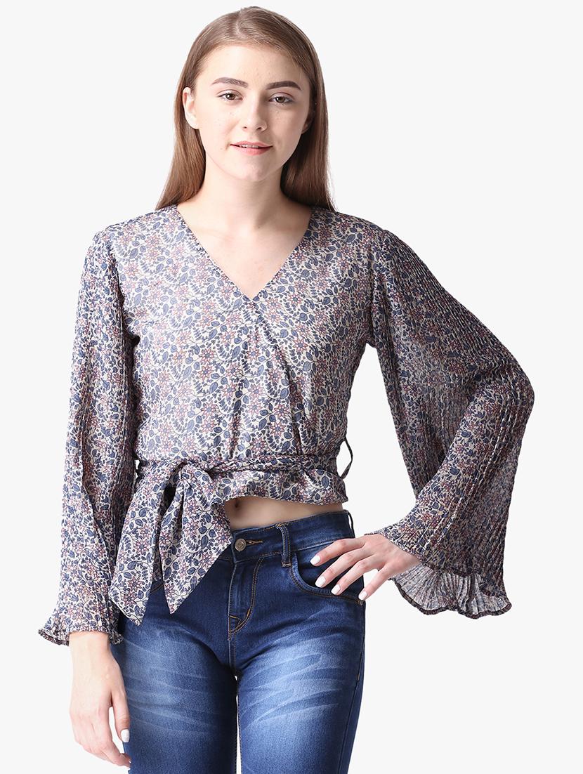 tie knot floral bell sleeved top - 16701488 - Zoom Image - 1