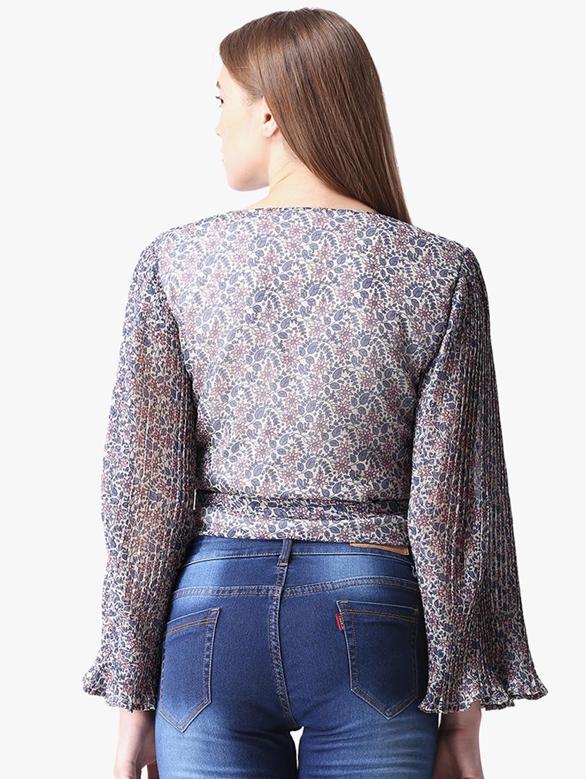 tie knot floral bell sleeved top - 16701488 - Zoom Image - 3