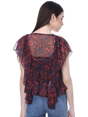 v neck floral ruffle detail top - 16701508 - Standard Image - 3