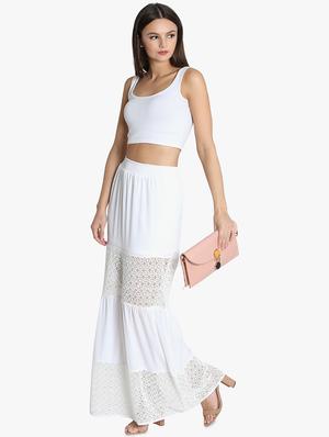 high rise lace inserted maxi skirt - 16701535 - Standard Image - 4