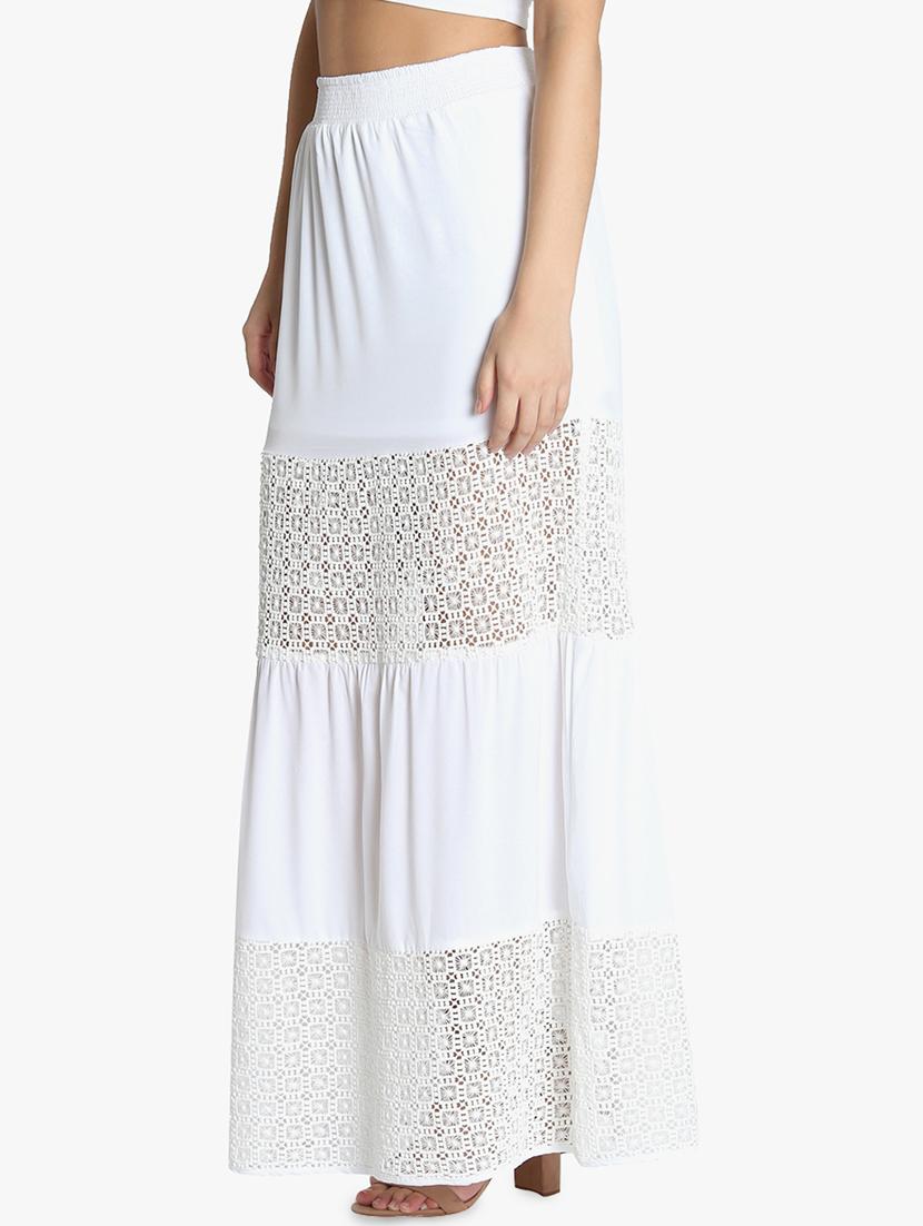 high rise lace inserted maxi skirt - 16701535 - Zoom Image - 2