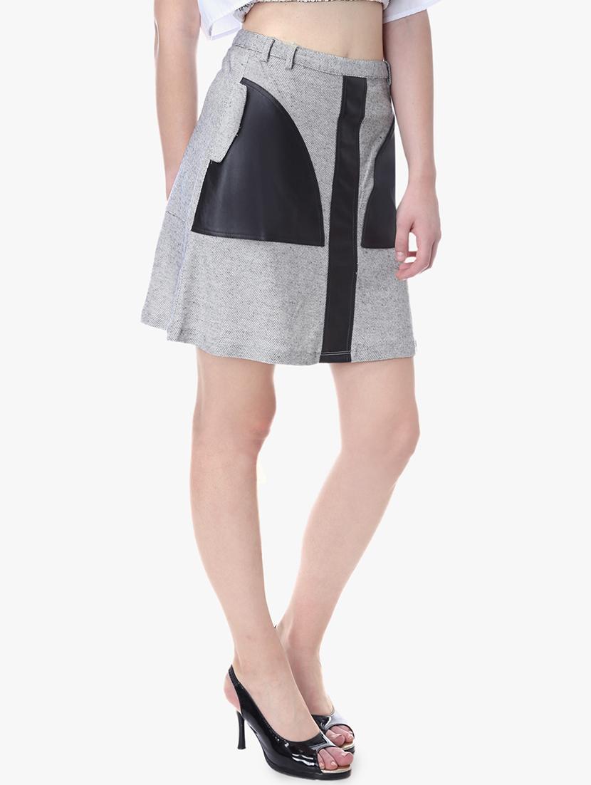 high rise leather patch skirt - 16701549 - Zoom Image - 2