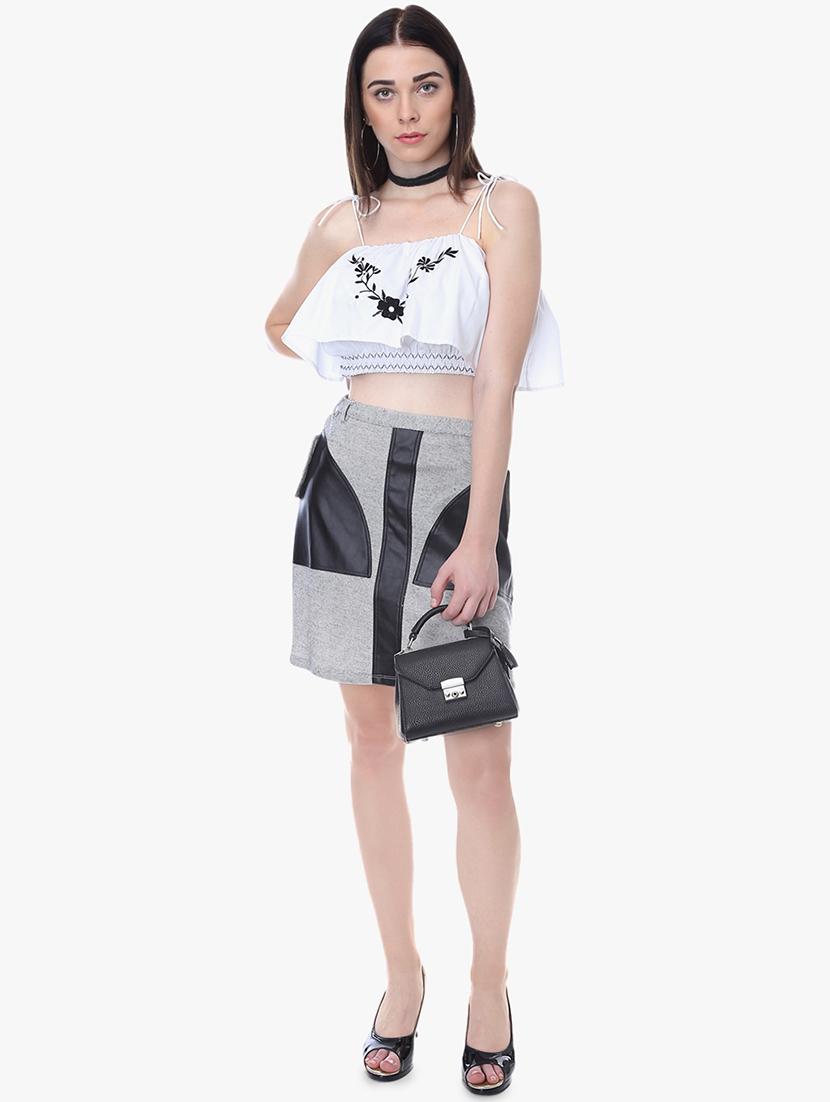 high rise leather patch skirt - 16701549 - Zoom Image - 4