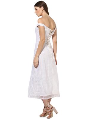 criss cross back off shoulder high slit dress - 16701666 - Standard Image - 3