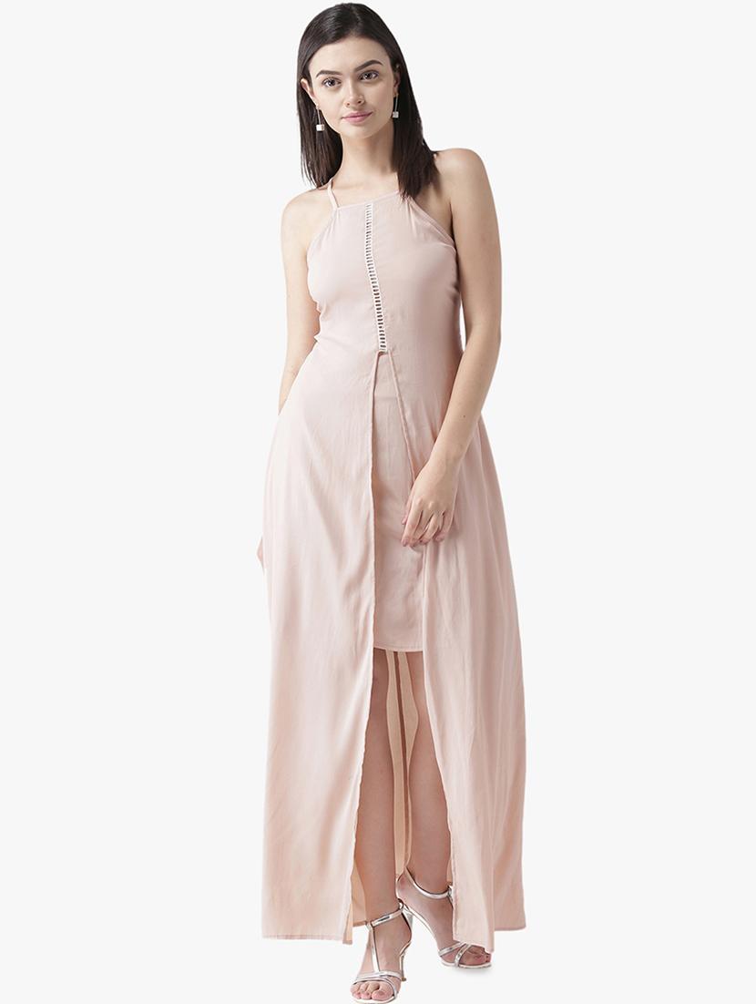 halter neck lace inserted overlap dress - 16701692 - Zoom Image - 1