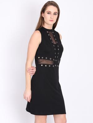 mock neck eyelet detail sheath dress - 16701729 - Standard Image - 2